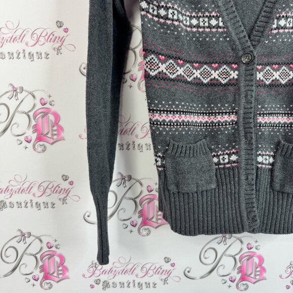 Garage cardigan button up knit hearts argyle Dark Gray Patterned Cardigan - Picture 7 of 10